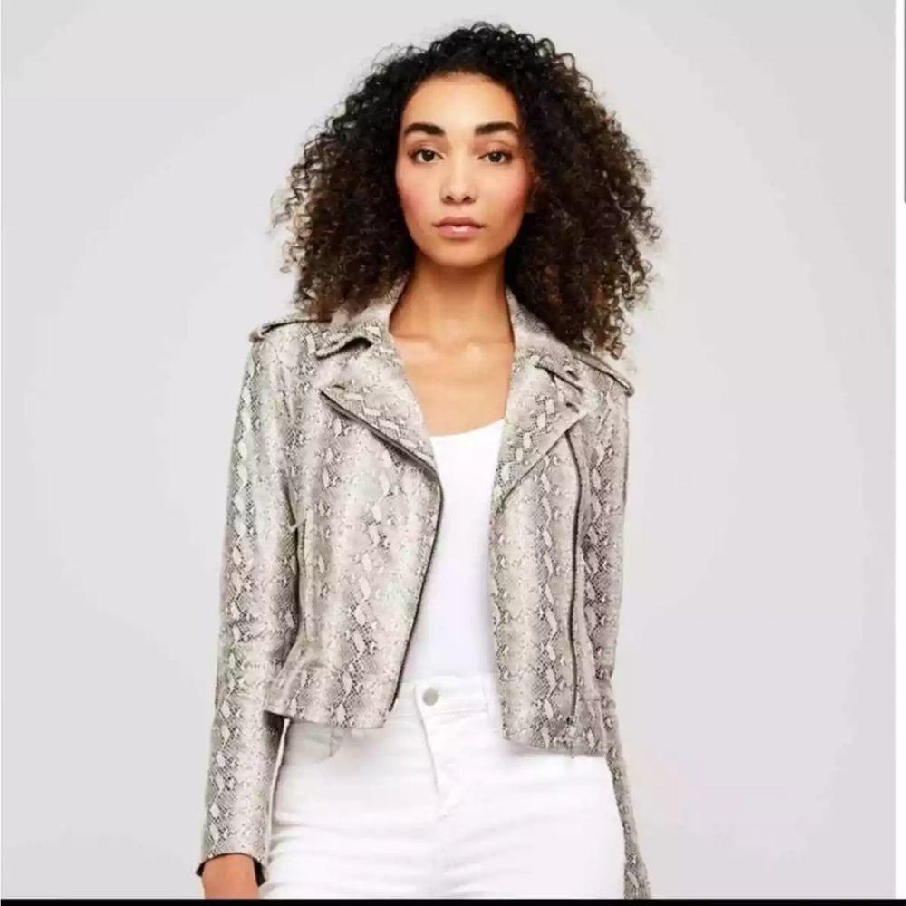 L'agence Python Leather Biker Jacket (Fieldstone)… - image 2